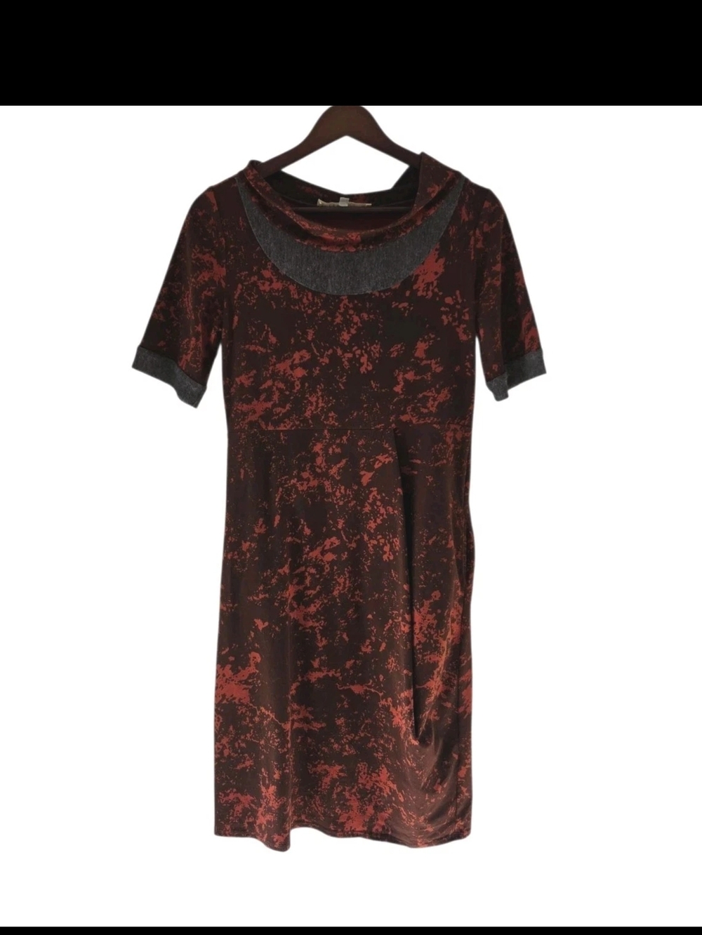 Aimee G Artsy Rust Gray Dress Lagenlook Pockets Womens Size S Made New York USA